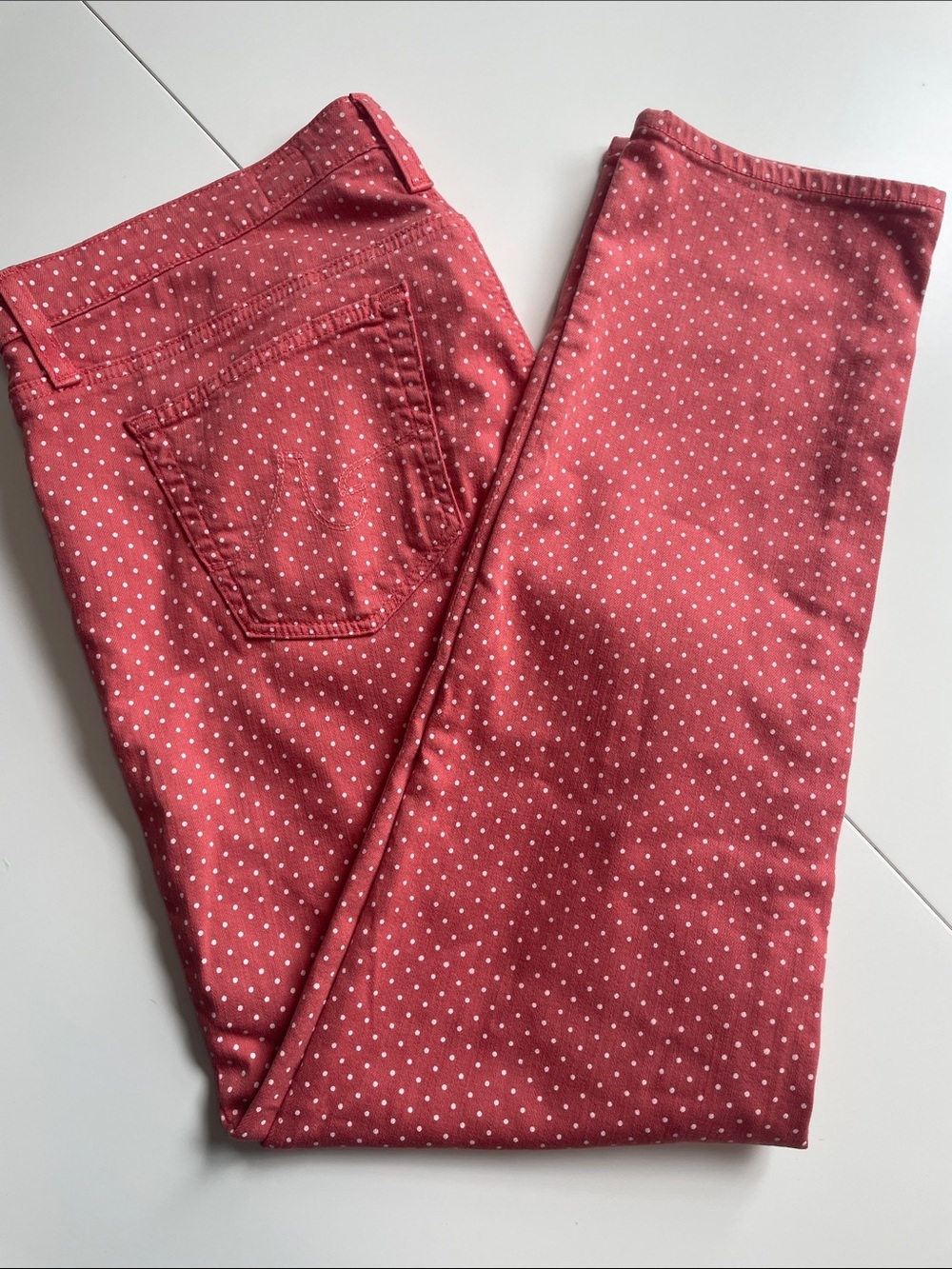 Ag Adriano Goldschmied Coral Pink Polka Dot Jeans